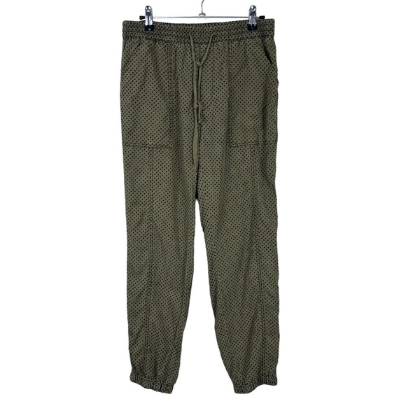 Anthropologie Green Flocked Polka Dot Joggers - Picture 2 of 8
